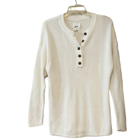 aerie Sweaters - Aerie Long Sleeve Ivory White Knitted Half Button Up Pullover Sweater size XS